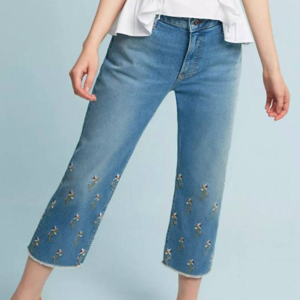 Pilcro Floral Embroidered Cropped Jeans
